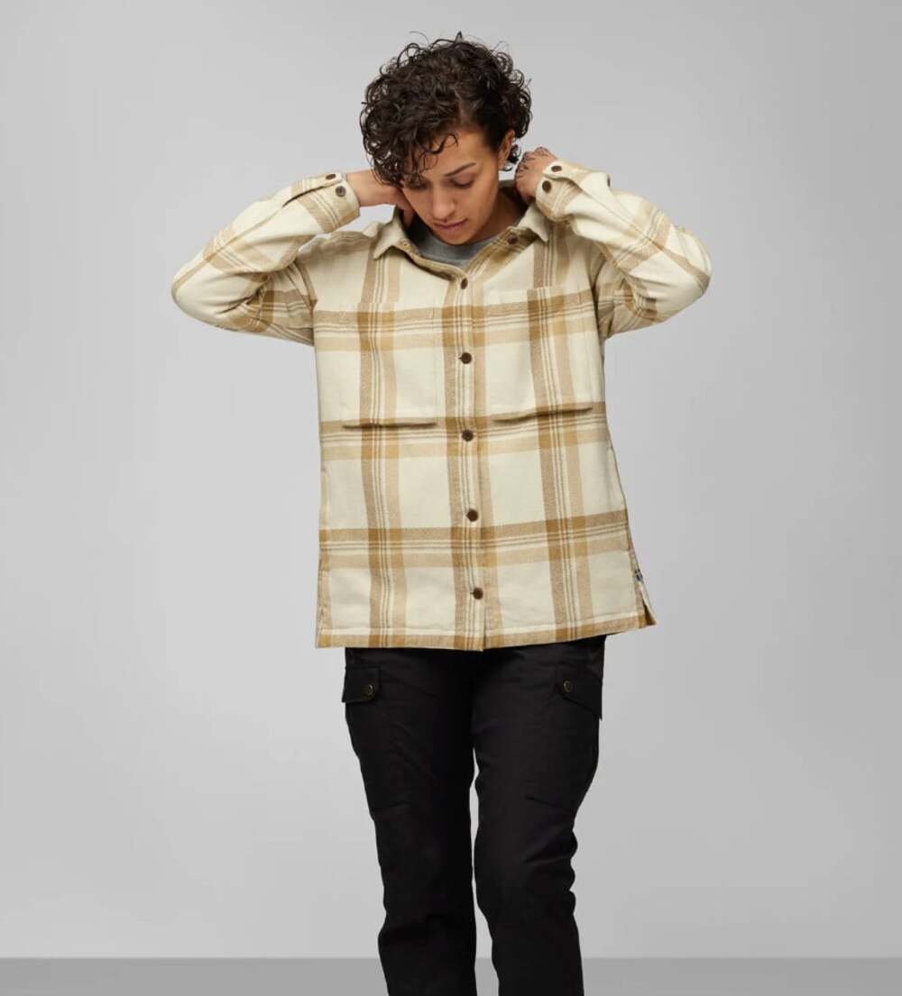 Fjallraven Singi Flannel Overshirt in Chalk White Dune Beige Women's Large